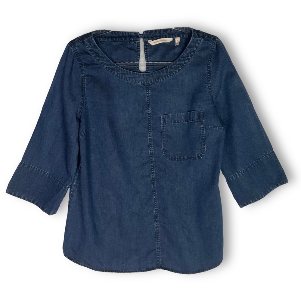 Soft Surroundings Chambray Top Sz M Georgica Dark Blue Capsule Minimalist